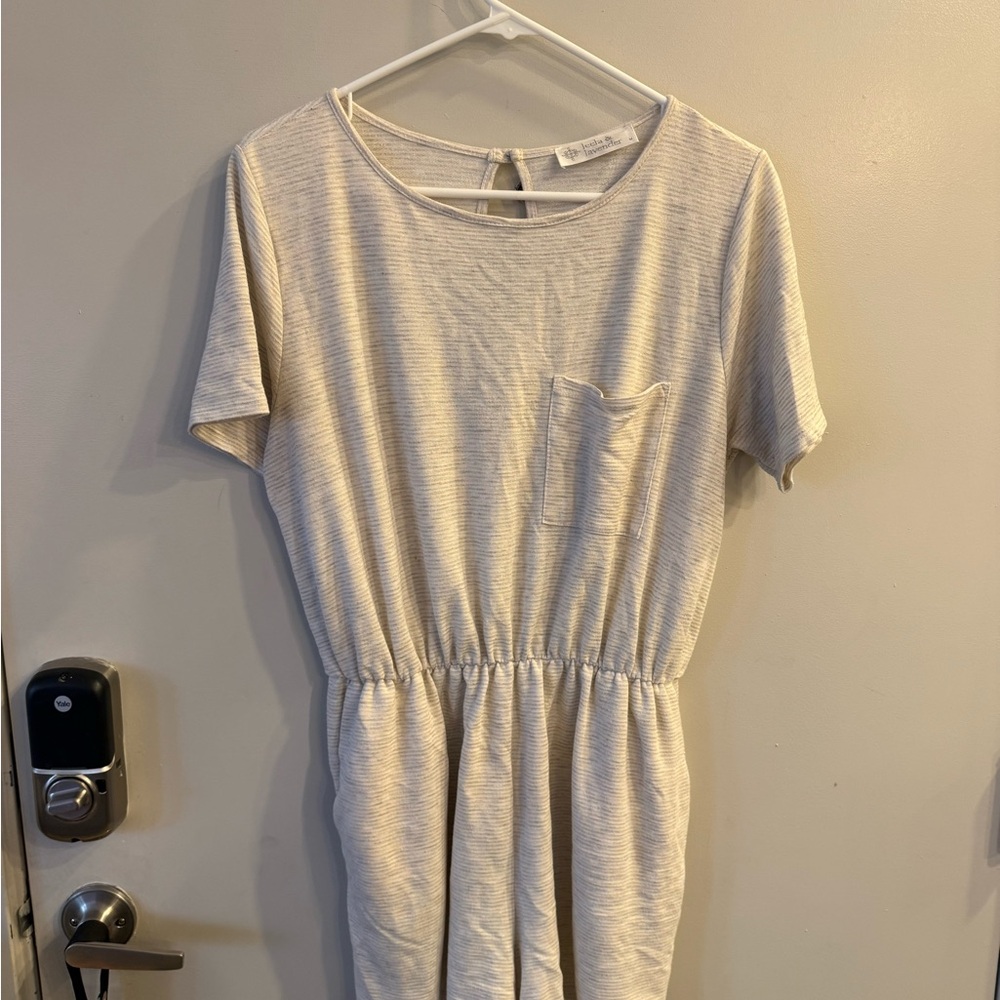 Casual Striped Short Sleeve Tan Romper